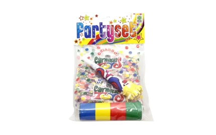 Carnival toys confetti + ribbons + whistle