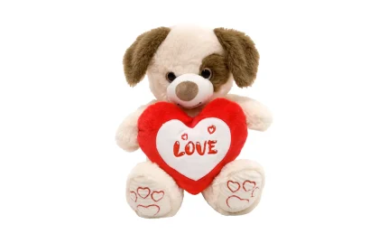 Plush sitting puppy Floki with heart, 20 cm