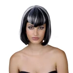 Wig - in the style of a bob, black and white color.