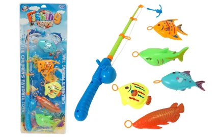 Fishing rod with a hook and 5 different fish